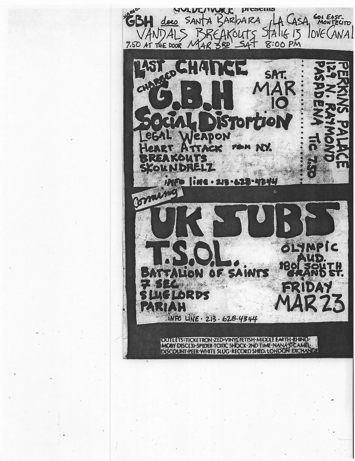 GBH Concert Flyer 1984 Perkin\'s Palace