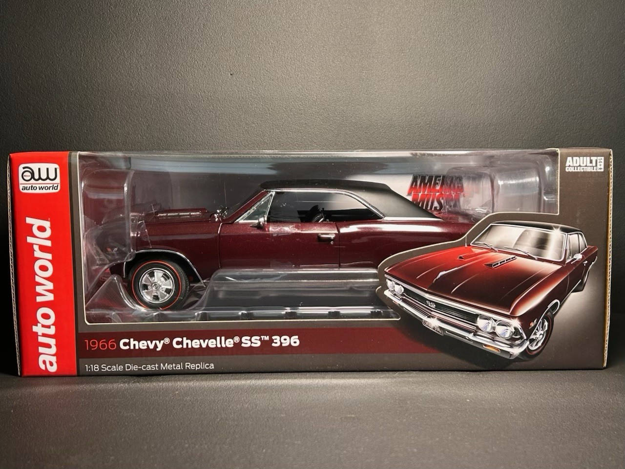 Auto World American Muscle 1966 Chevy Chevelle SS 396 1:18 Maroon/Black LE