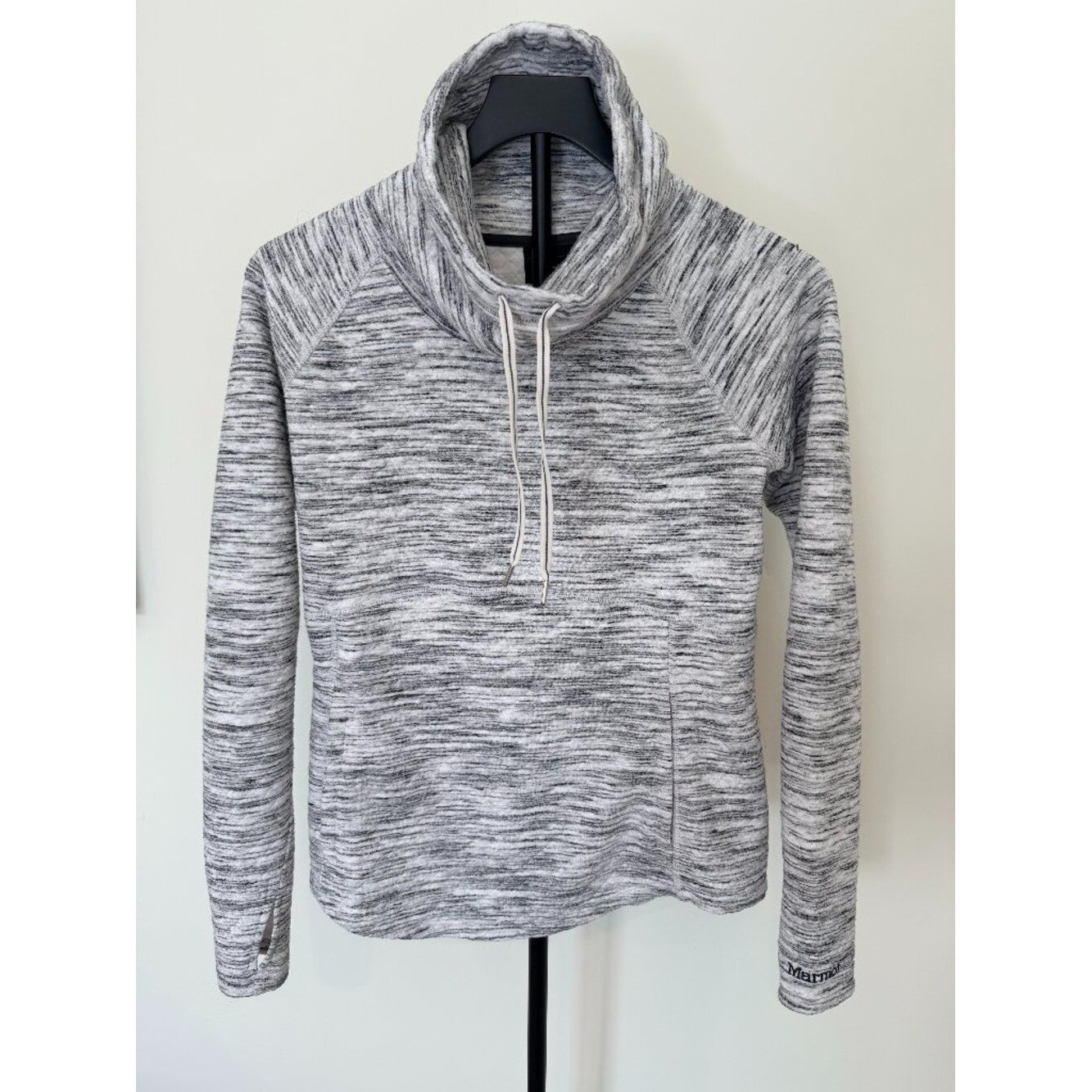 Marmot Quilted Cowl Neck Pullover Gray White Marled Fleece Small Winter Top