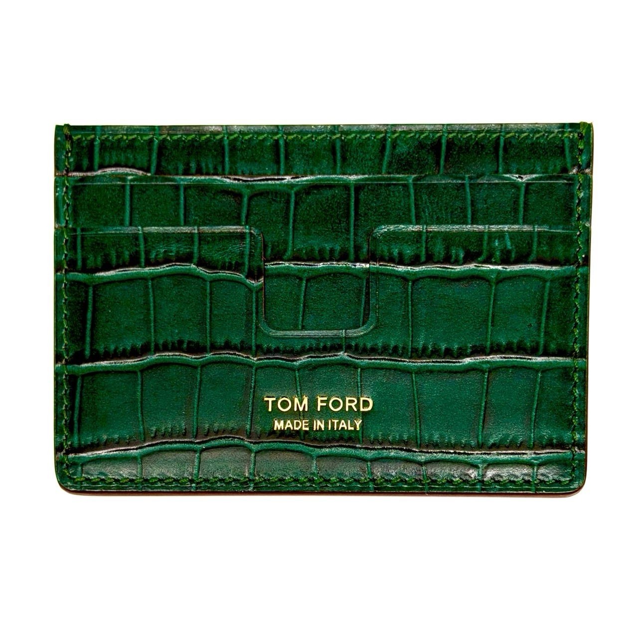 Tom Ford Green Croc - Leather Slim Card Holder Wallet – Made in Italy