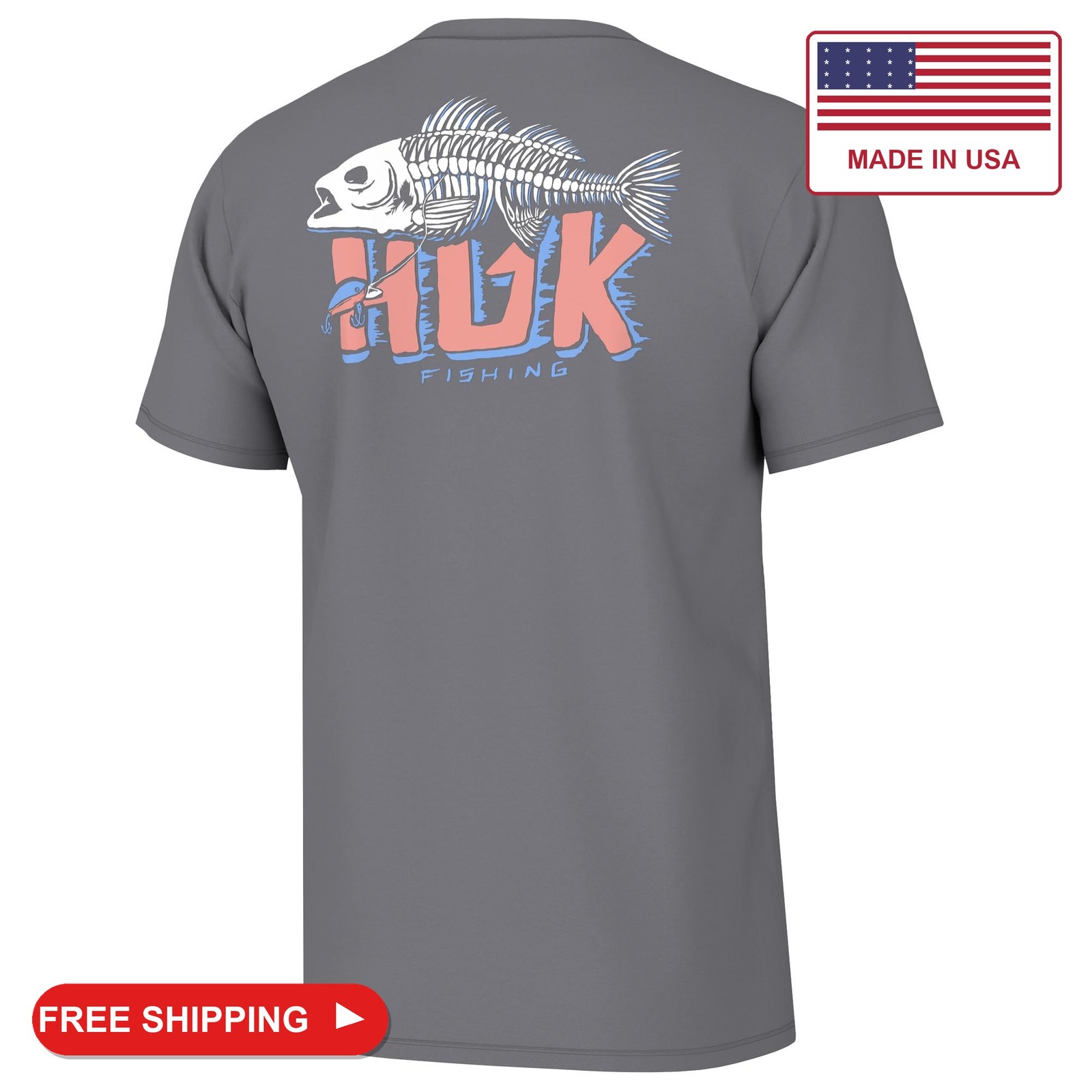HUK Mens Fishing Graphic Tee, Performance Short Sleeve, Quick-Dry, Bass Bones -