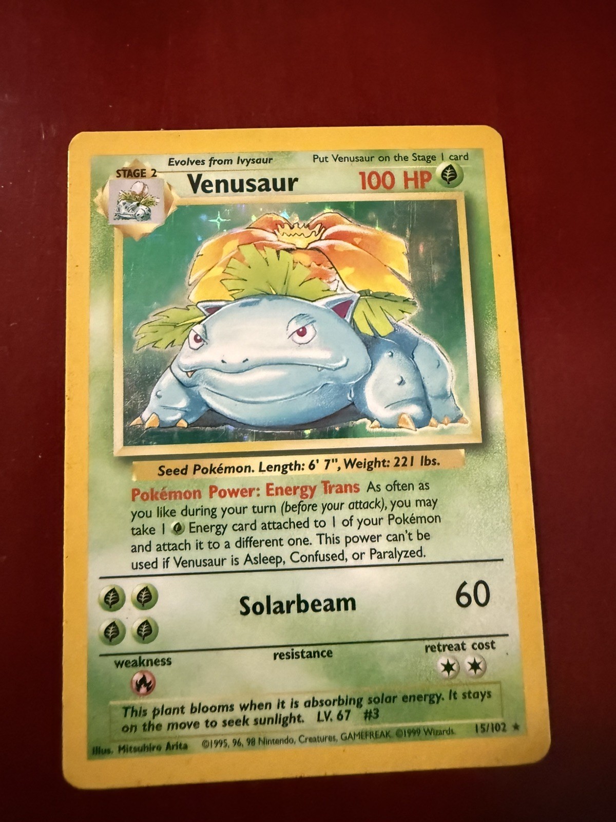 Pokémon Base Set Unlimited Holo Rare Venusaur 15/102 Card Moderately Played