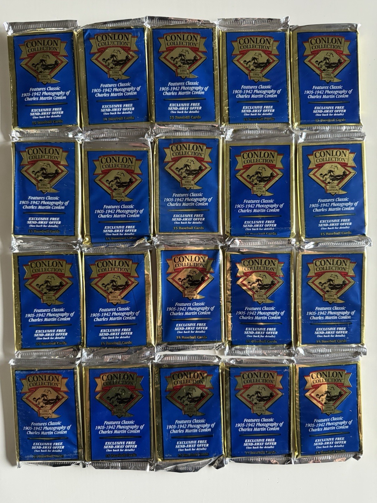 1993 Conlon Collection Baseball 15 Sealed Packs 225 Cards The Sporting News