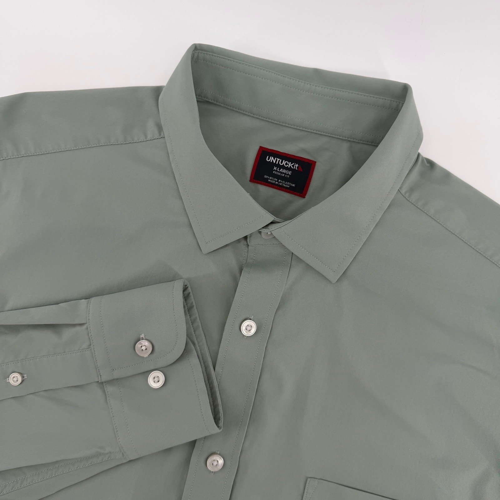 UNTUCKit Gironde Shirt Mens XL Sage Green Regular Fit Stretch Nylon 40349