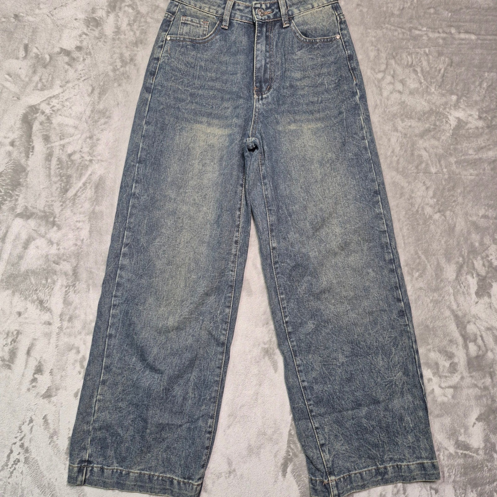 SHEIN Women Blue Acid Wash High Waist Wide Leg Jeans Size 27 Medium Wash Denim
