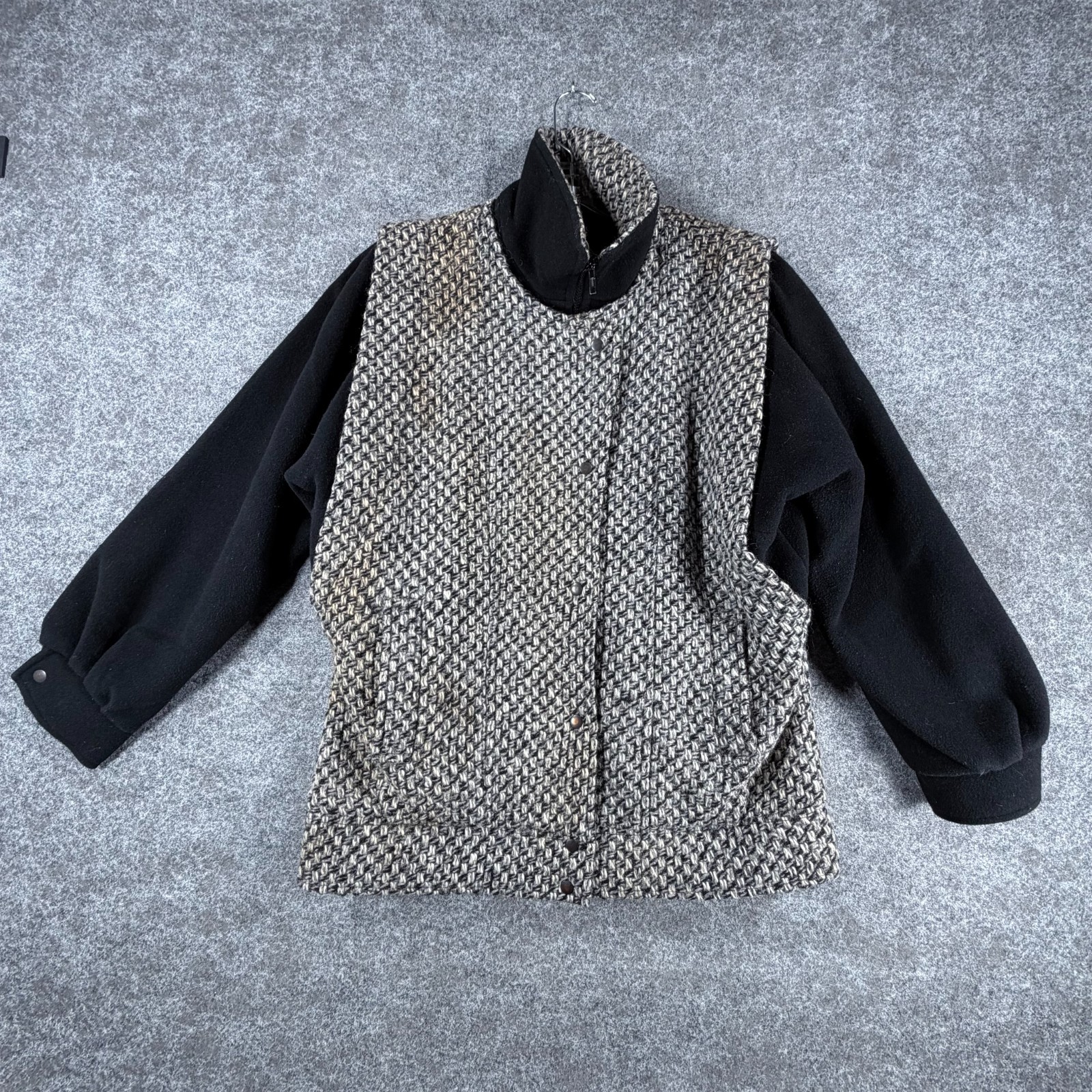Vintage Outer Scene Jacket Womens 11/12 Black Gray Herringbone Pattern Oversized Vintage Outer Scene Jacket Womens 11/12 Black Gray Herringbone Pattern Oversized