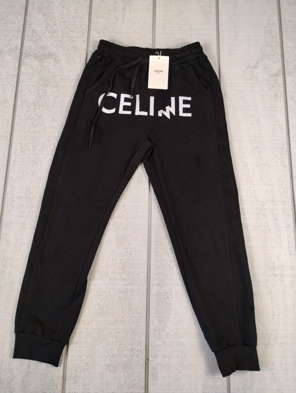 CELINE Big Logo Drawstring Sweatpants Mens M Black Customized Streetwear NWD