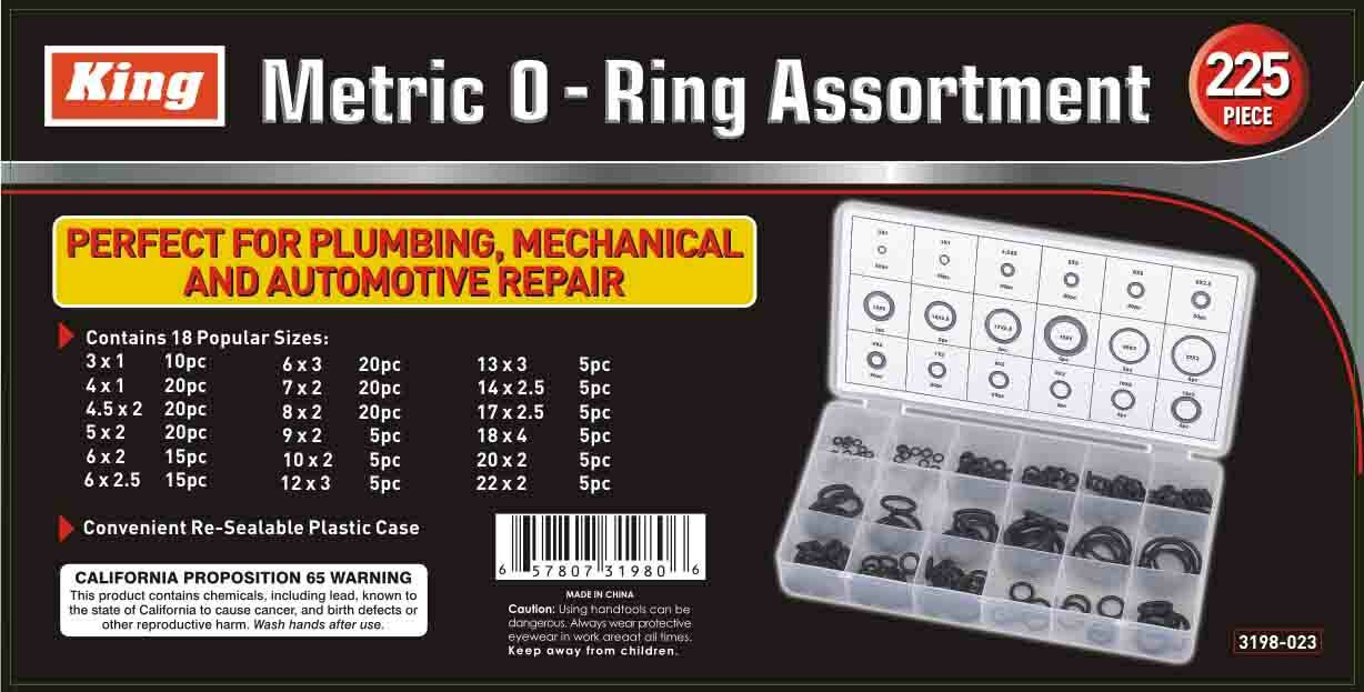 225Pcs Rubber O-Ring Assortment Set Hydraulic Plumbing Gasket Paintball Seal Kit