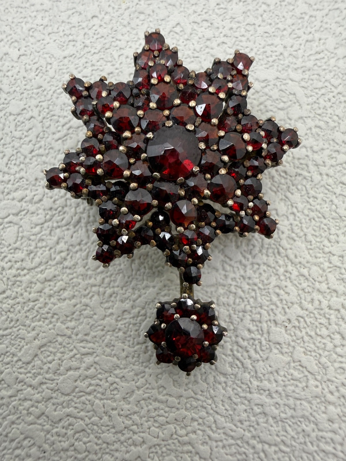 Vintage Granat Turnov Bohemian Garnet  Brooch  Pin Pendant  Articulated 900 Star