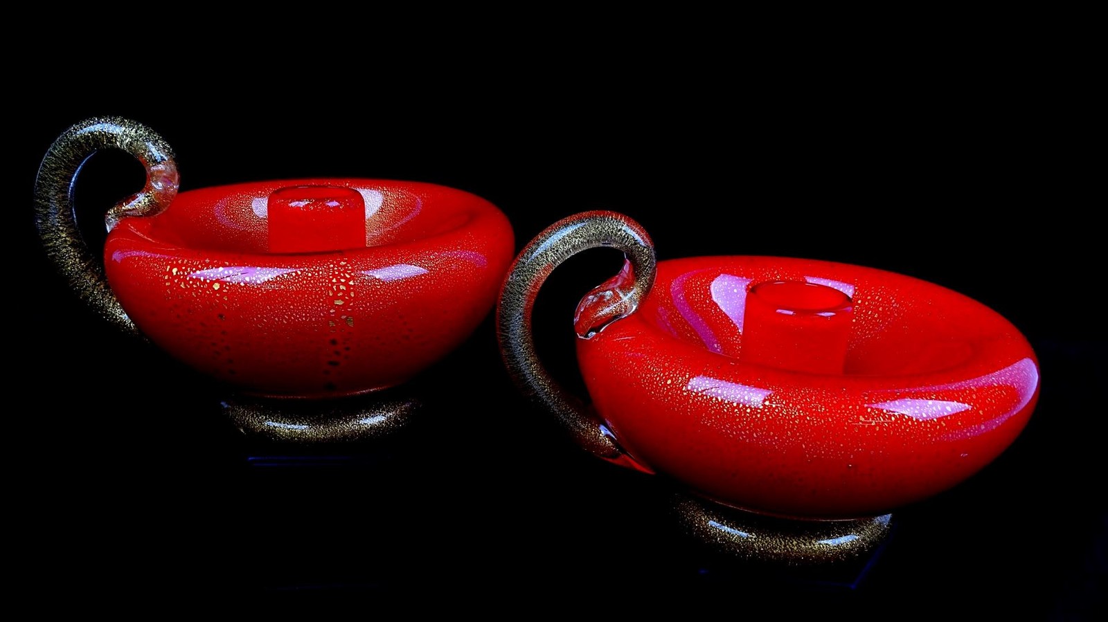 Archimede Seguso Murano Glass Red Gold Aventurine 2 Large 4.5