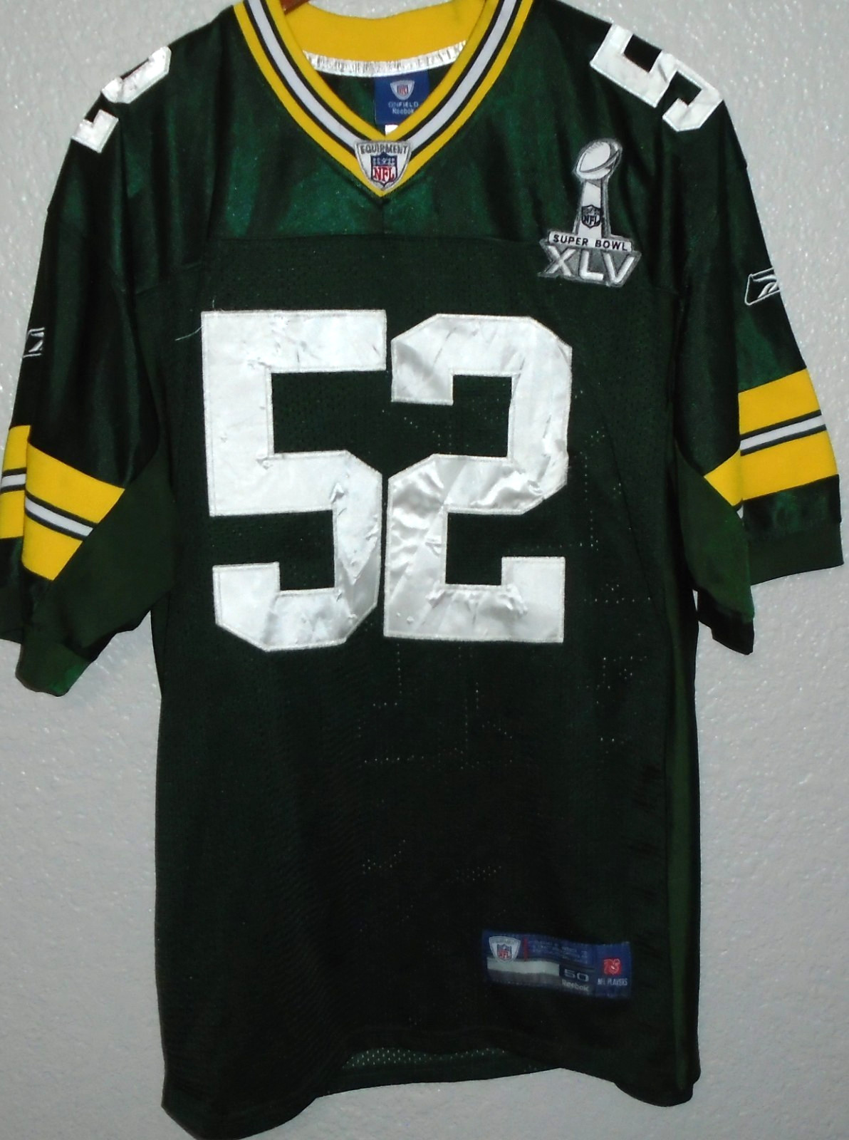 Reebok Green Bay Packers Clay Matthews Super Bowl XLV Jersey Mens 50 Green NFL