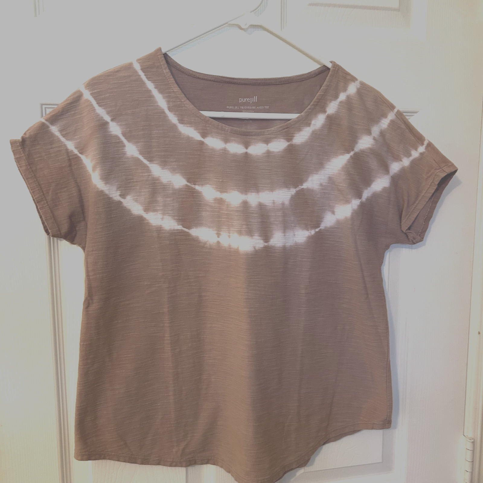 Pure Jill Tie Dyed Relaxed Tee Sz XS-Petite Light brown with white tie dye EUC Pure Jill Tie Dyed Relaxed Tee Sz XS-Petite Light brown with white tie dye EUC