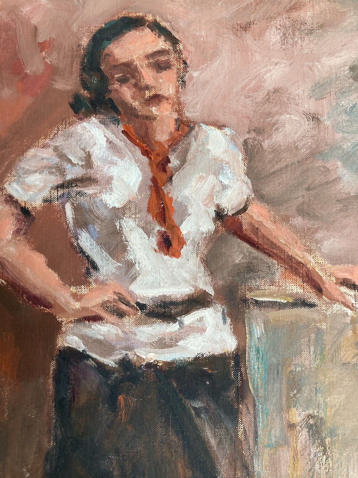 Belle Painting Oil Portrait Woman Standing 1980 Art to Identify Expressionism Belle Painting Oil Portrait Woman Standing 1980 Art to Identify Expressionism