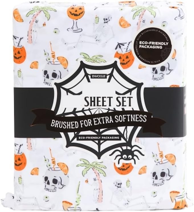 Envogue Halloween Skeleton & Pumpkin Sheet Set - Twin Size
