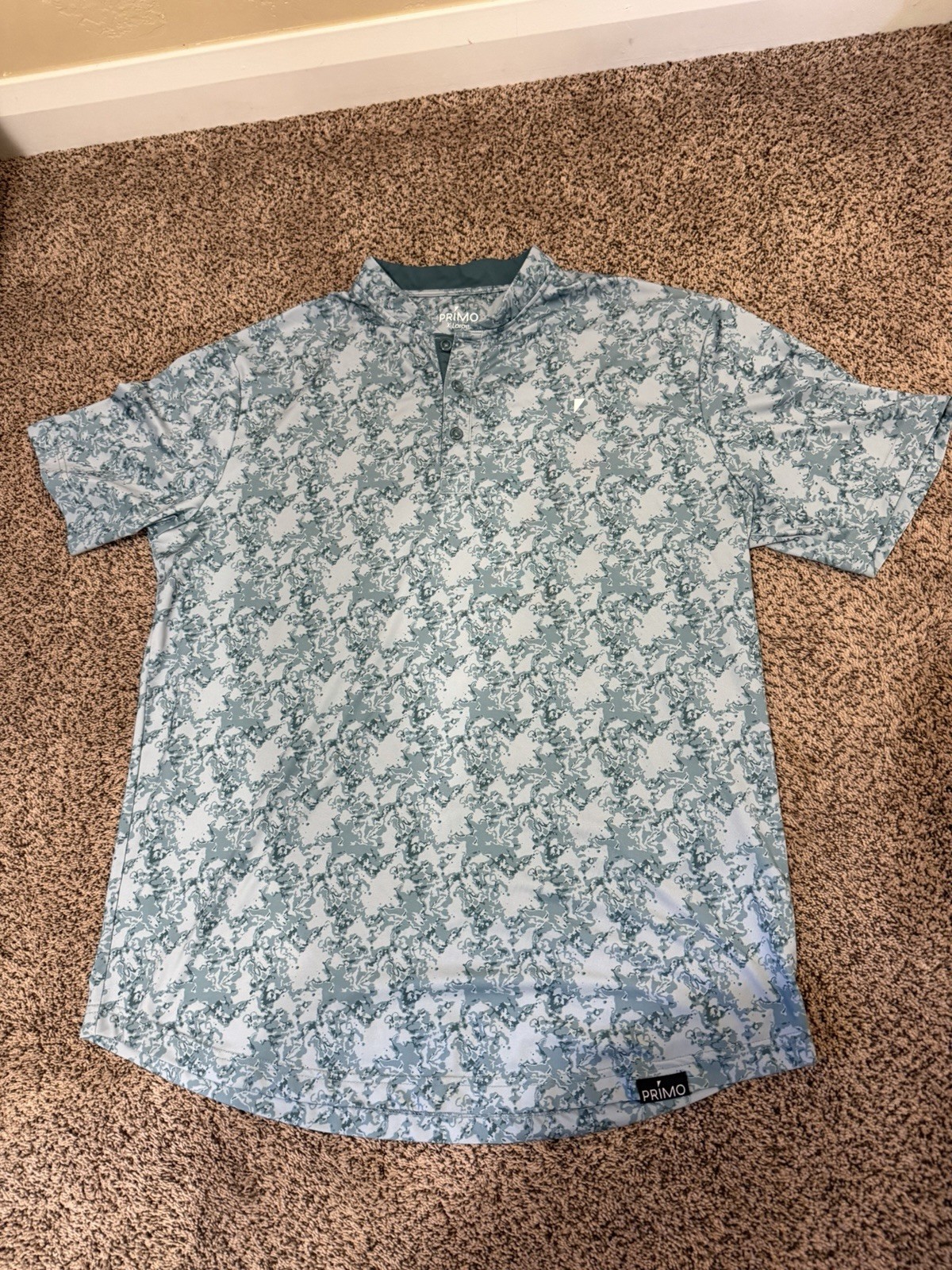 Primo Polo Shirt Mens XL Green Camo Performance Stretch Blade Collar Golf Primo Polo Shirt Mens XL Green Camo Performance Stretch Blade Collar Golf