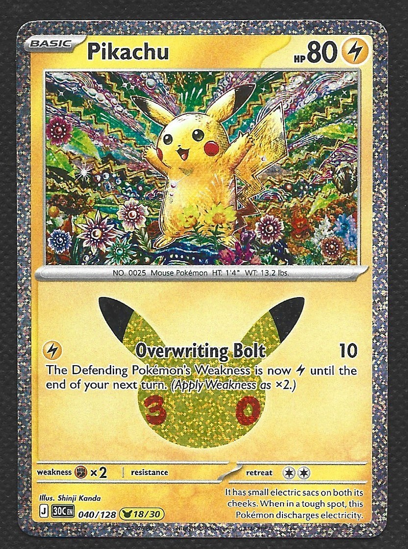 Pokemon 30th Celebration Pikachu 040/128 Holo Pikachu 18/30 Near Mint