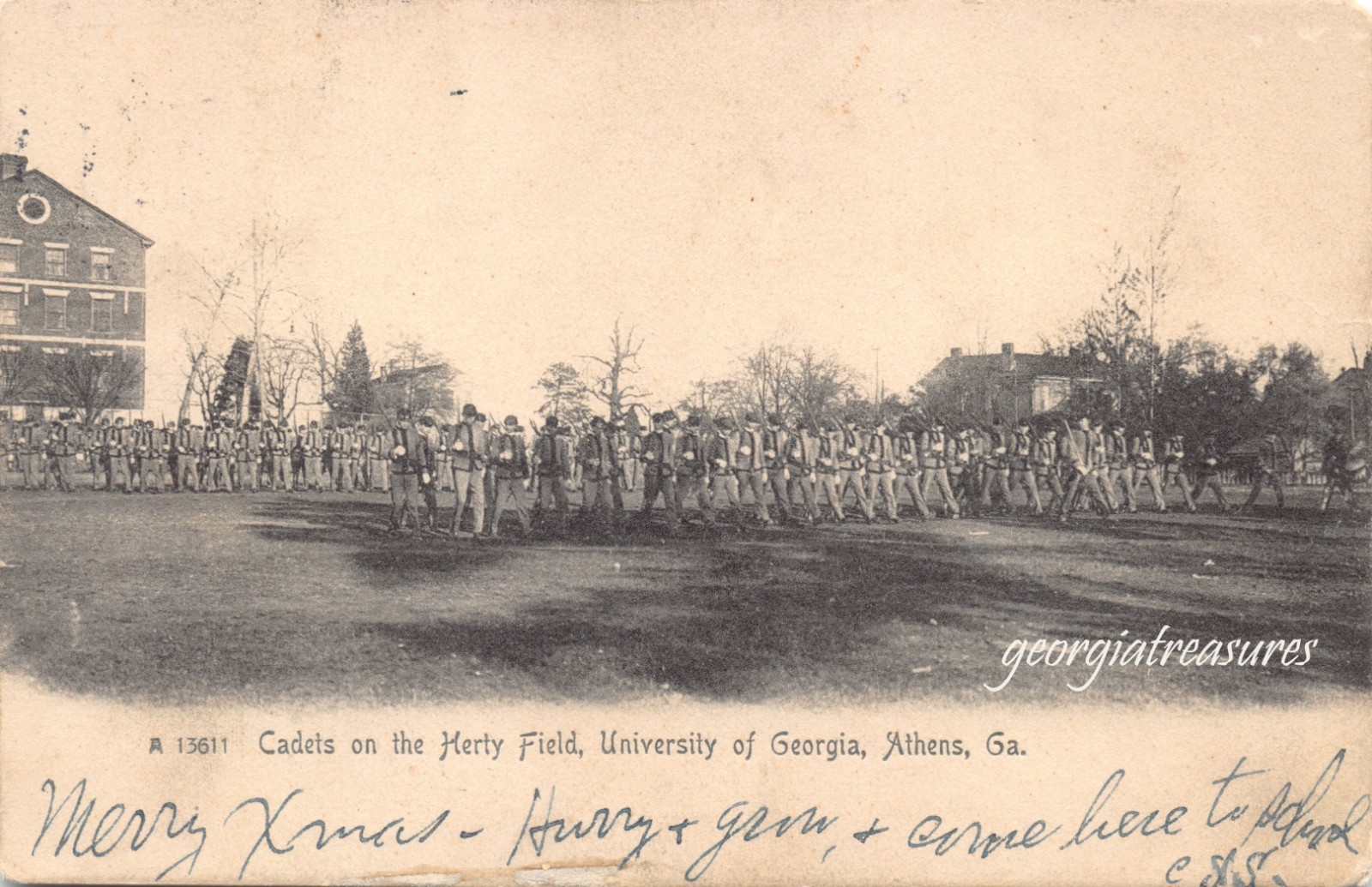 GA~GEORGIA~ATHENS~UGA~UNIVERSITY OF GEORGIA~CADETS ON HERTY FIELD~MAILED 1905