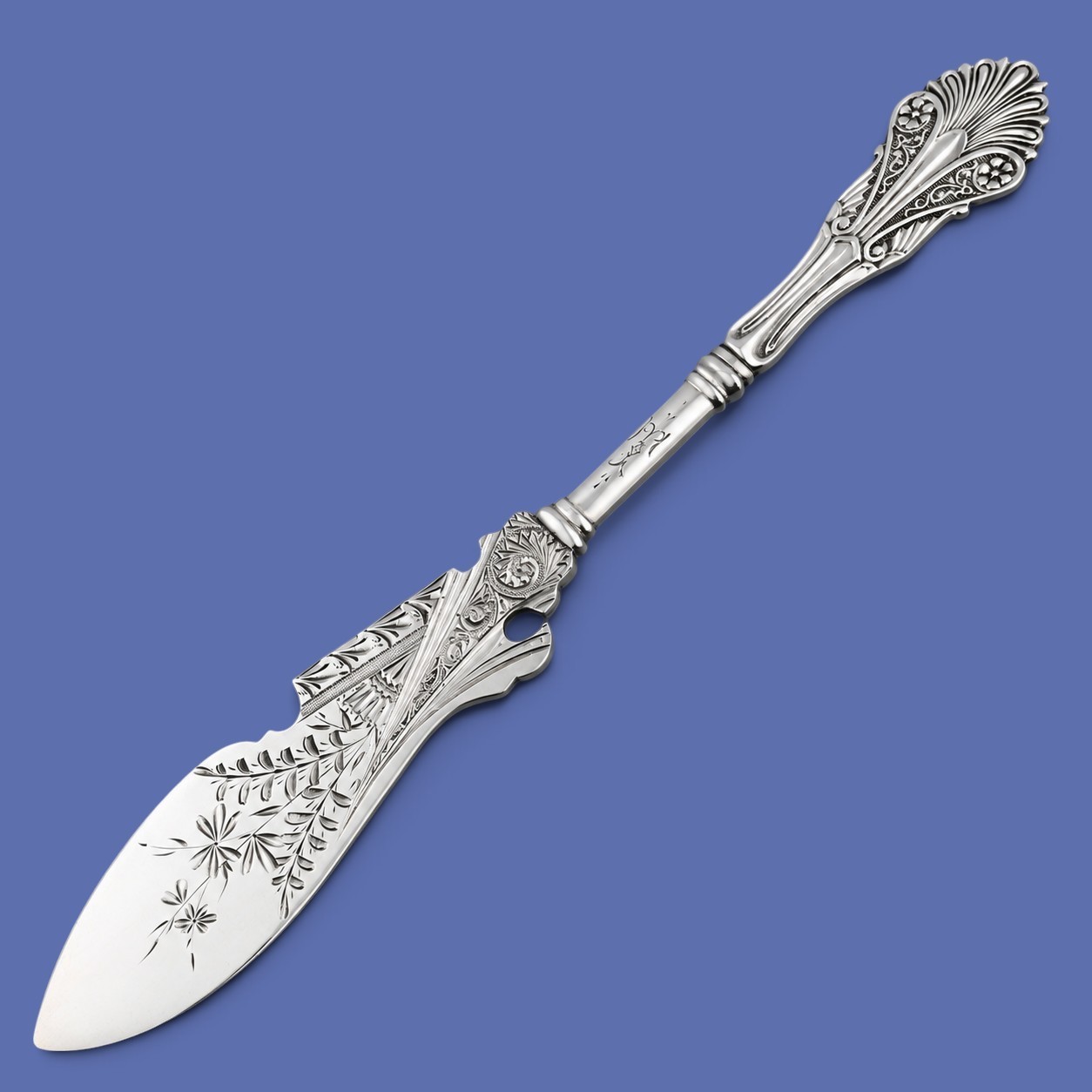 RARE Sterling Silver SHIEBLER CORINTHIAN 1870 Serving Knife Bright-Cut 7 7/8