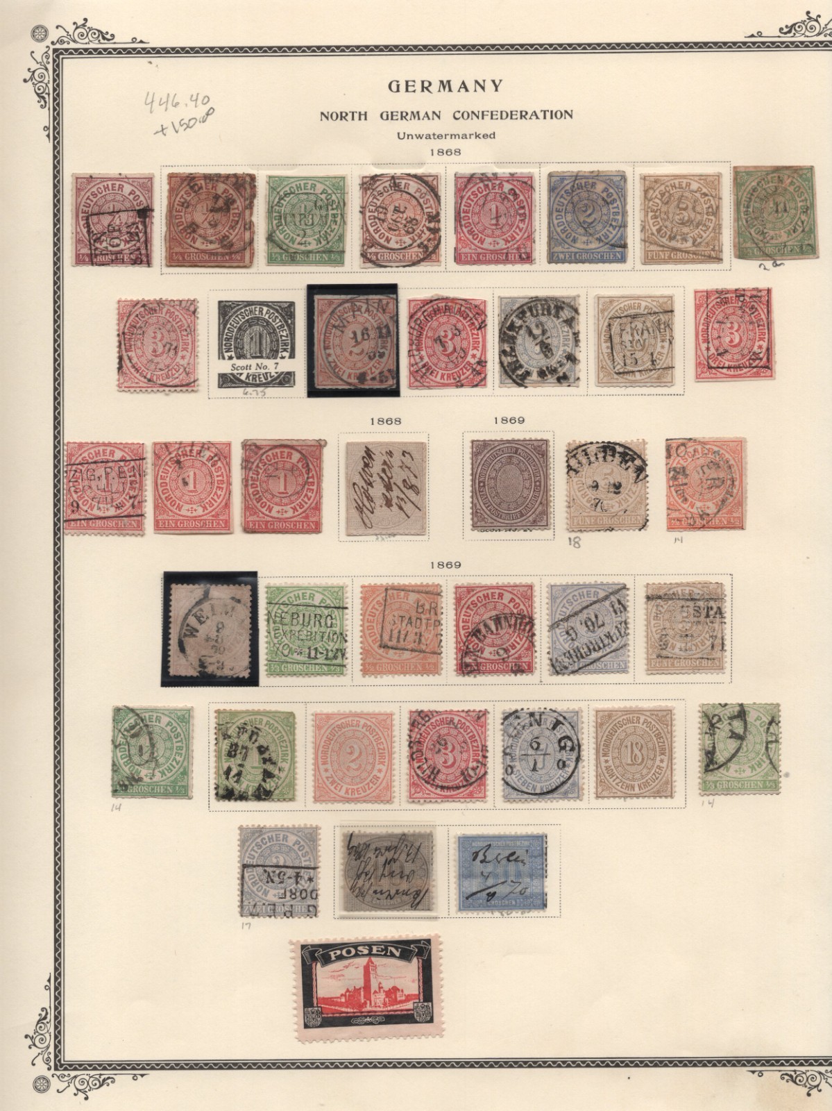 GERMANY 1868-1869 NORTH GERMAN CONFEDERATION SC. #1-11, 12-23 ROULETTE & IMPERF
