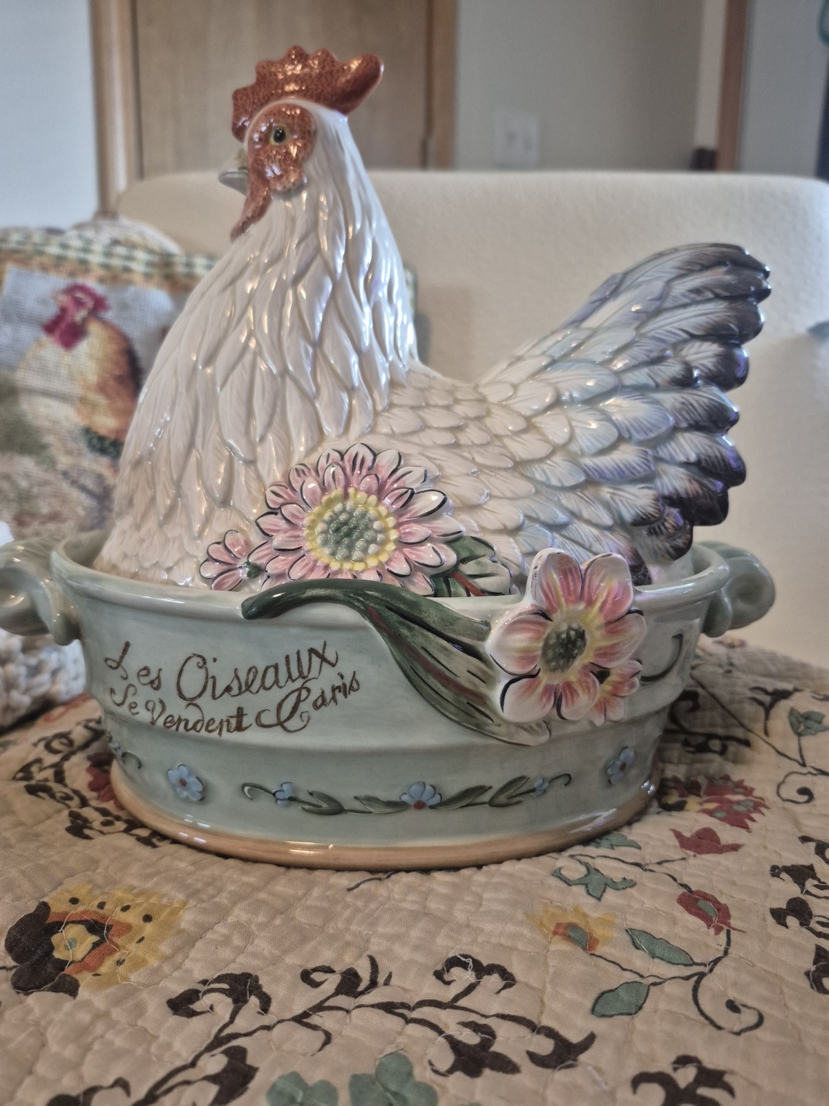 Fitz and Floyd Toulouse Hen Covered Vegetable Serve Bowl, EUC 