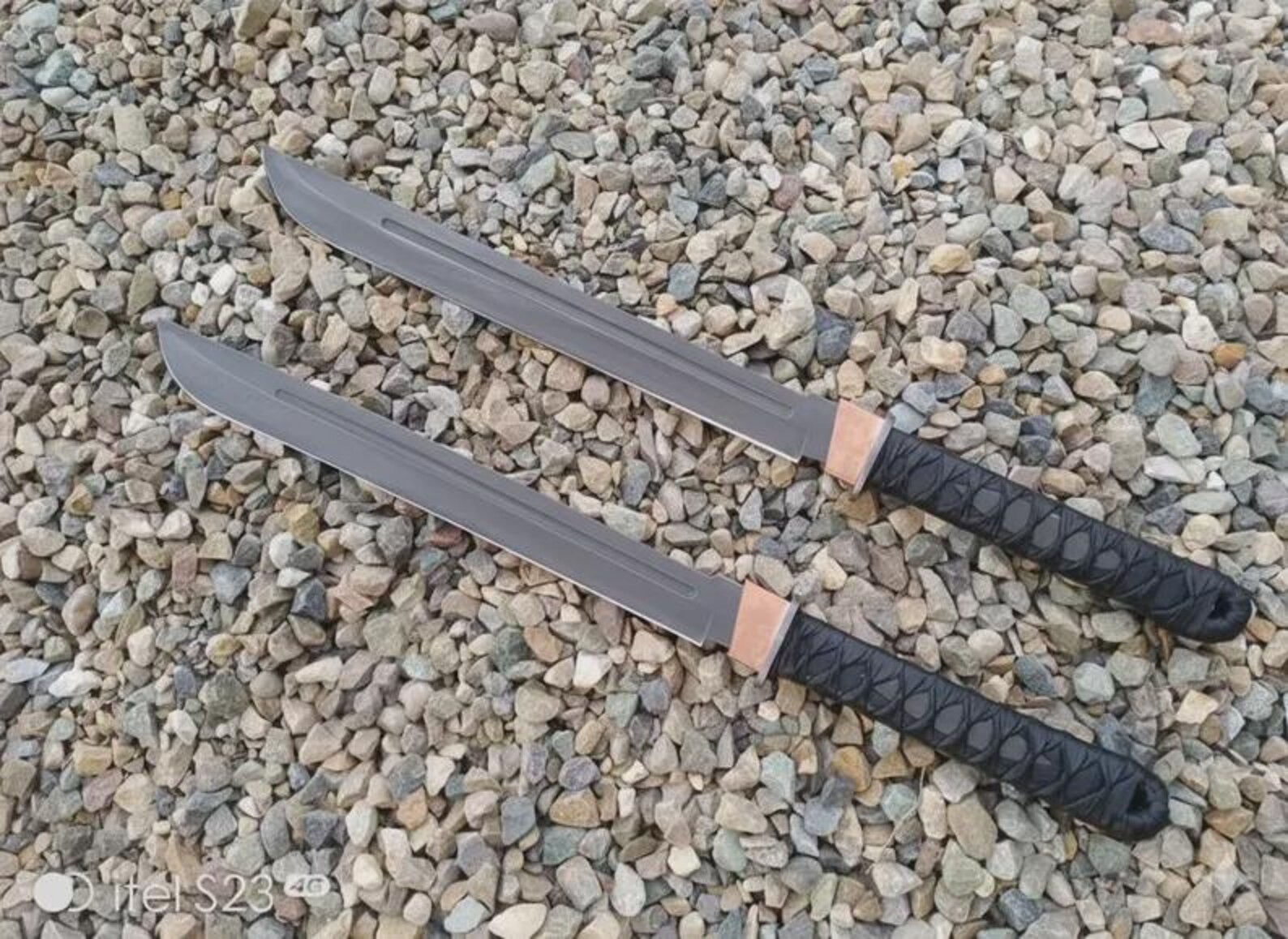 2pc Handmade Full Tang Wakizashi Sword: K110 Bohler Steel Blade, Leather Wrapped
