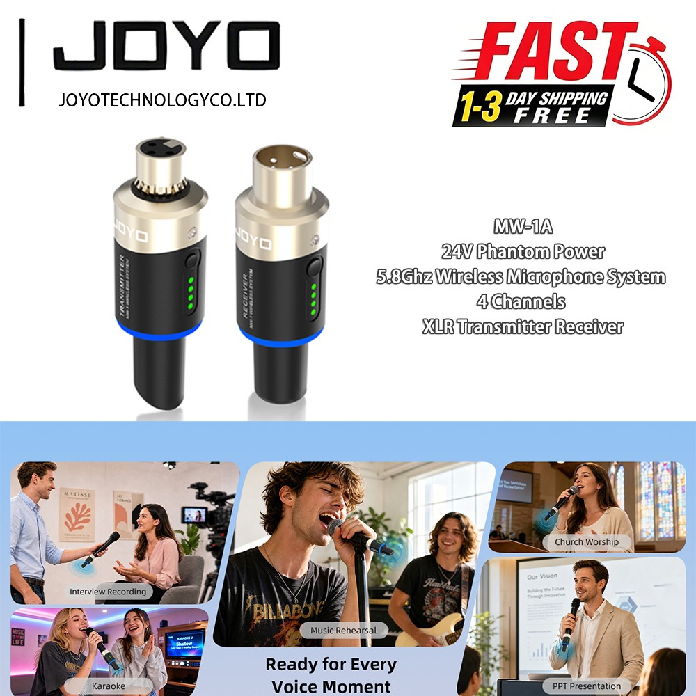 JOYO 5.8Ghz XLR Transmitter Receiver Wireless Microphone System 4 Channels MW-1A