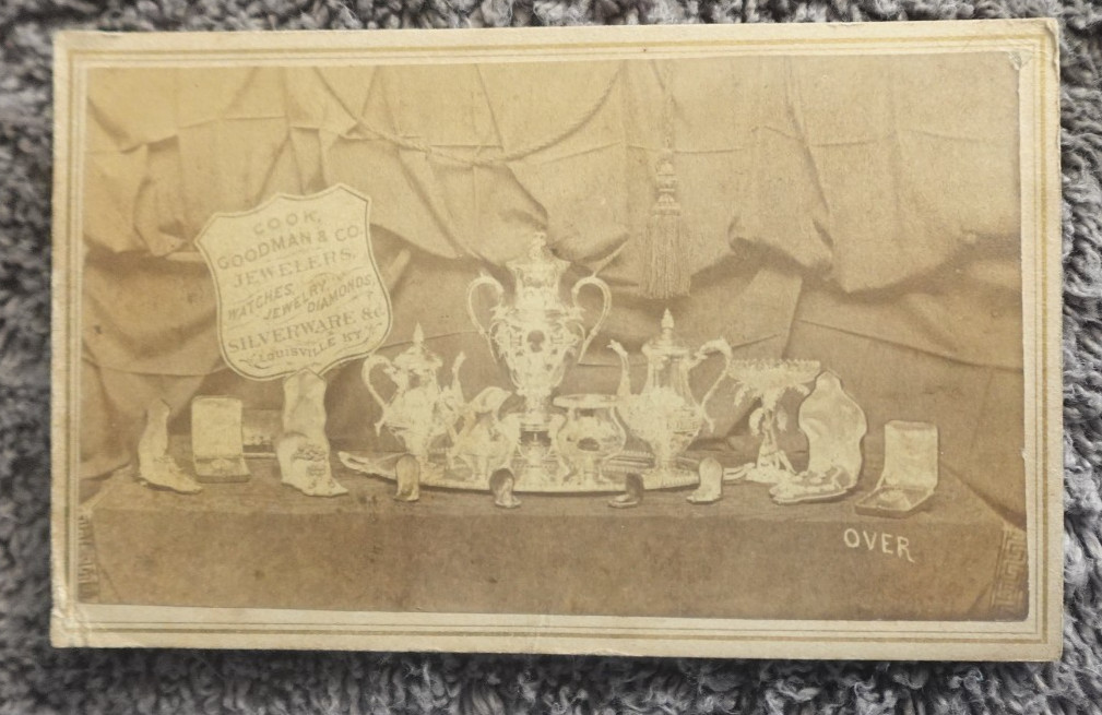 RARE 1800\'S CDV COOK, GOODMAN & CO. JEWELRY WATCH SILVER DISPLAY. LOUISVILLE,KY