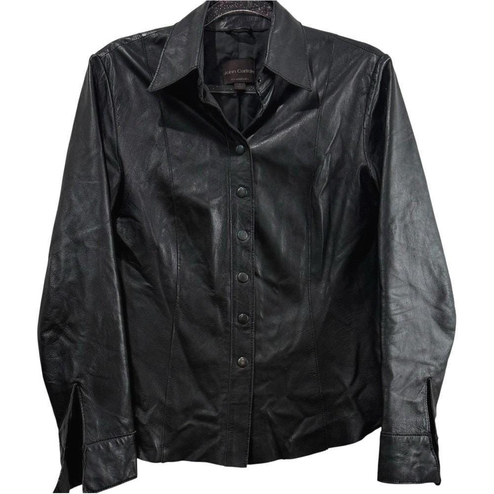 Carlisle Lambskin Leather Black Lambskin Leather Button Down Shirt Jacket M