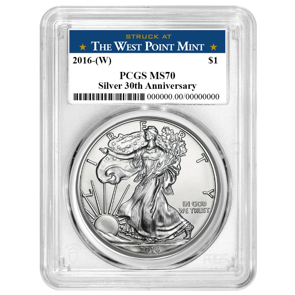 2016 (W) $1 American Silver Eagle PCGS MS70 West Point Label 2016 (W) $1 American Silver Eagle PCGS MS70 West Point Label
