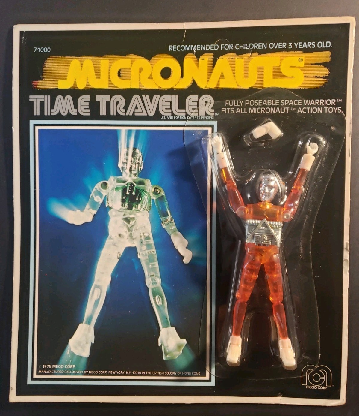 Vtg 1976  UNPUNCHED MOC MICRONAUTS TIME TRAVELER Orange Translucent MOC  Rare
