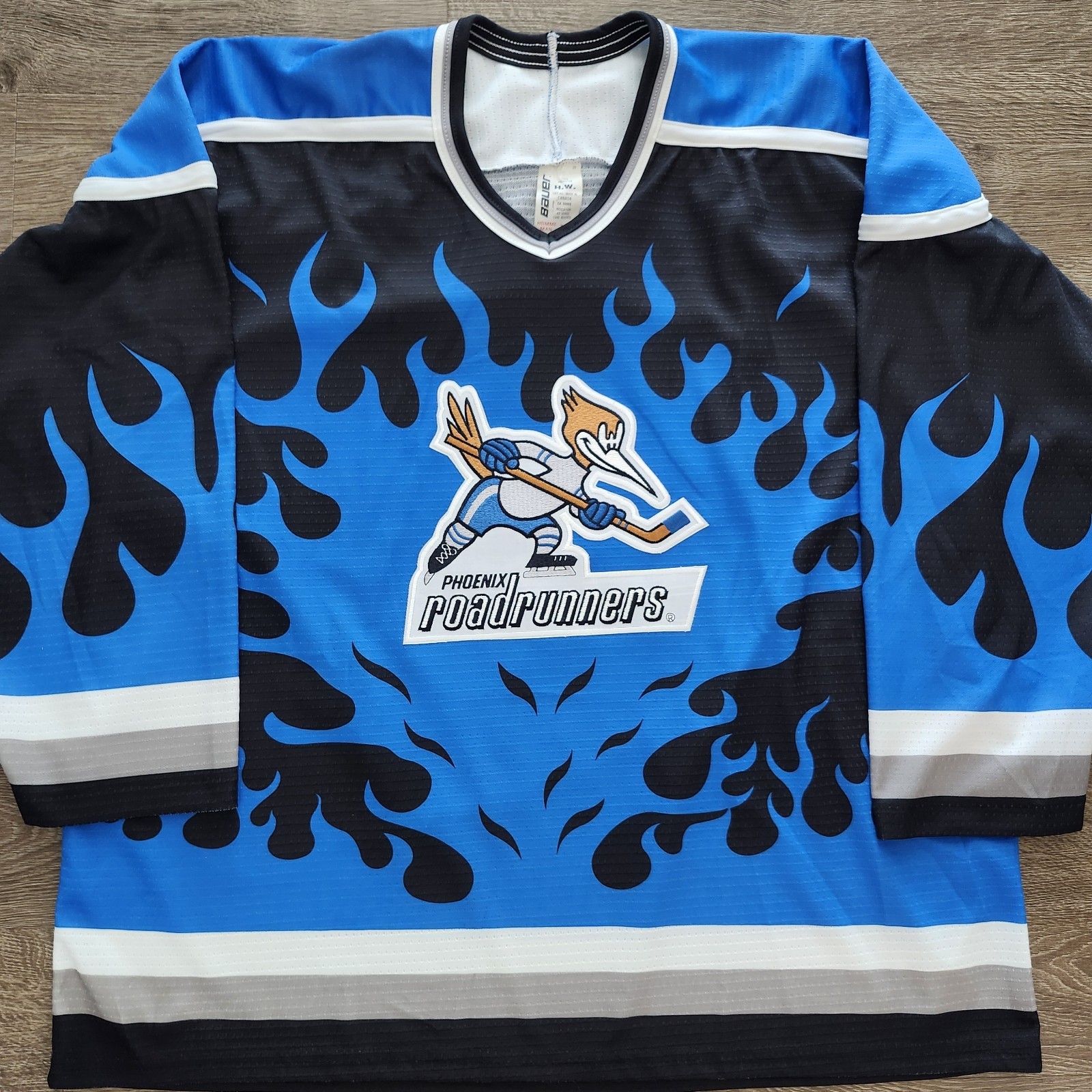 Vintage 90s Phoenix Roadrunners Bauer Blue Flame IHL Hockey Jersey XL Blank Vintage 90s Phoenix Roadrunners Bauer Blue Flame IHL Hockey Jersey XL Blank