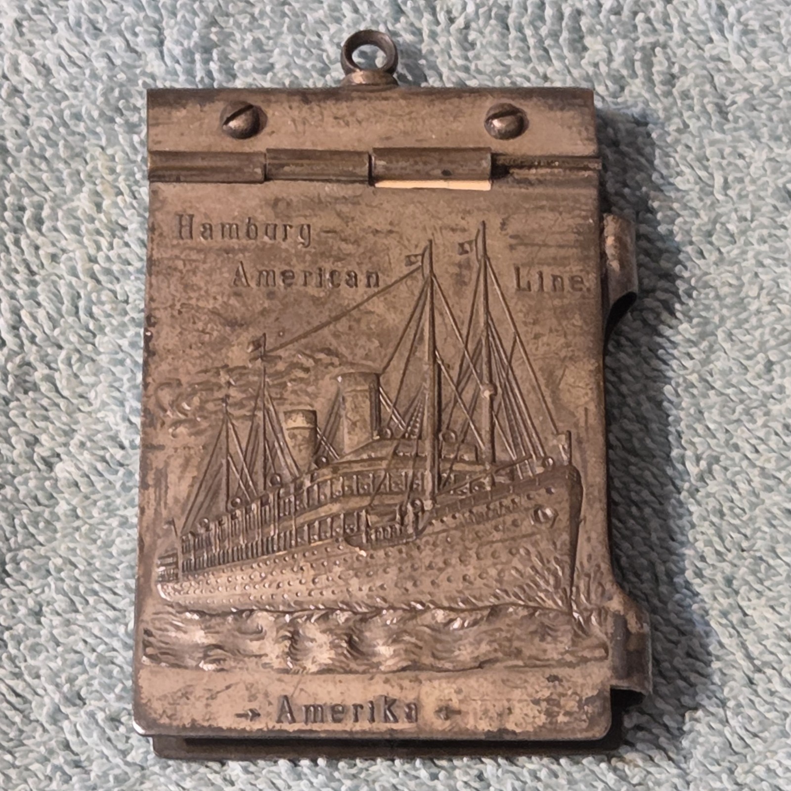 Antique Hamburg American Line Metal Writing Pad Deutschland Souvenir