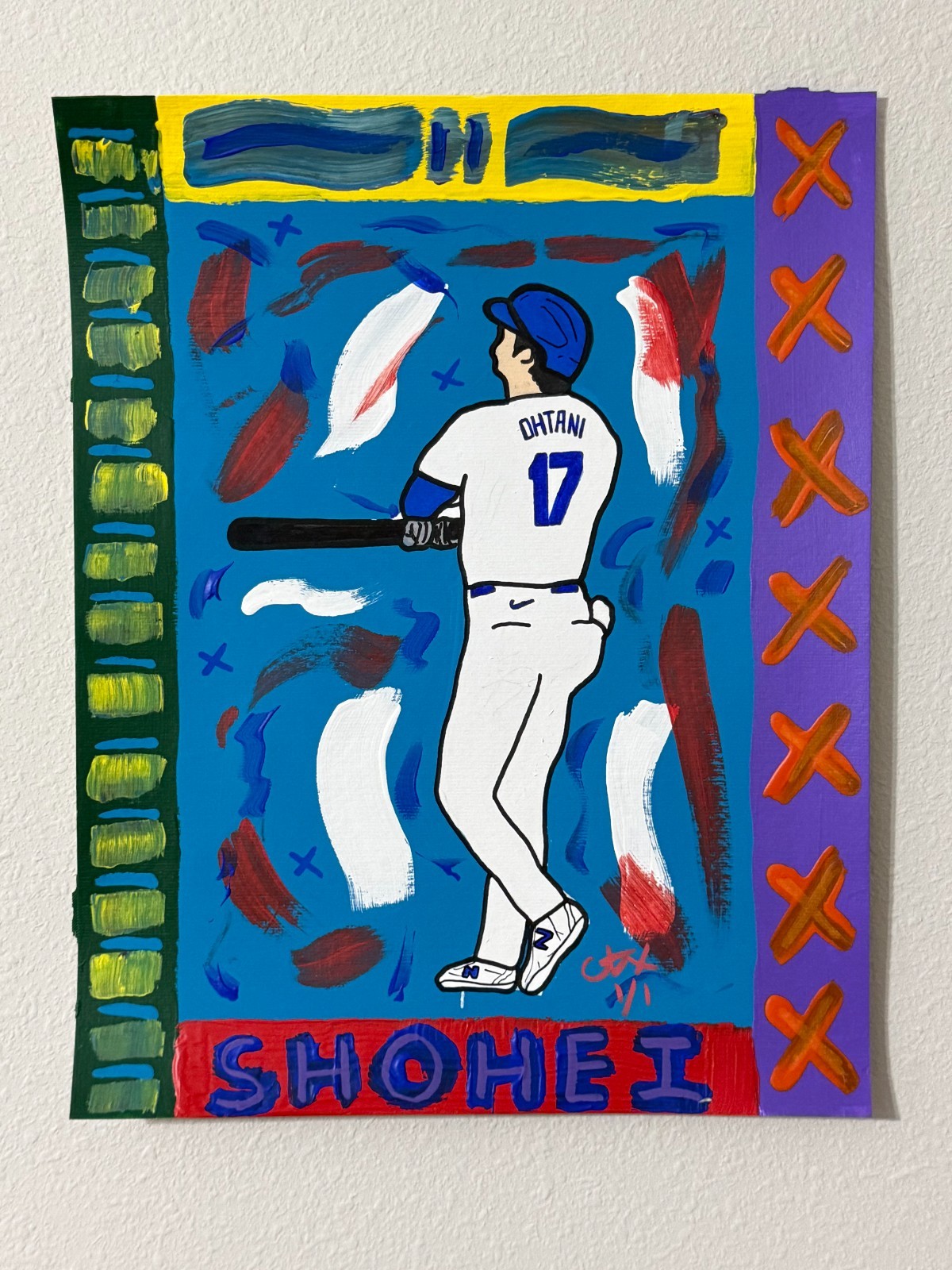 CARTER X Shohei Ohtani Dodgers 11x14 Original 1/1 Acrylic CELEBRATE painting