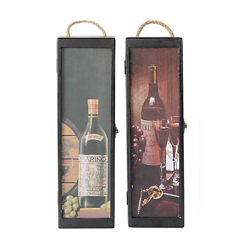 S/2 Wood Wine Box Carrying Case Single Wine Bottle, Wooden Wine Gift Box Holder 