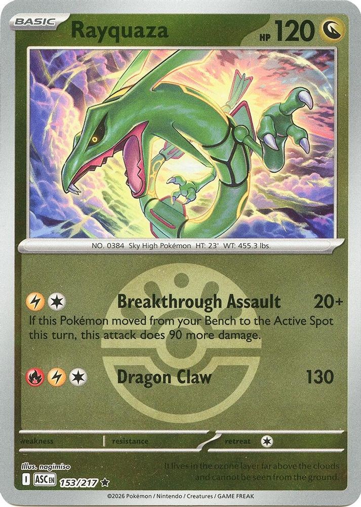 2026 PKM ASC - Rayquaza (Friend Ball) (#153/217, Reverse Holofoil, R, Near Mint)