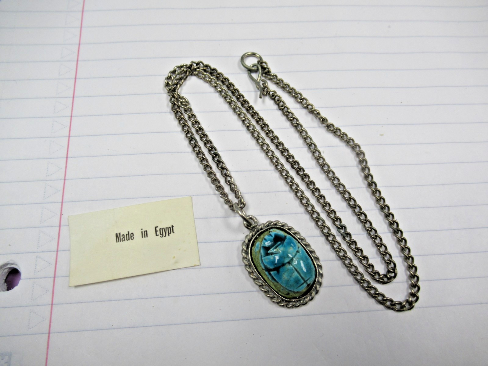 (1) Vintage Made Egypt Egyptian Faience Scarab Costume Jewelry Pendant Necklace (1) Vintage Made Egypt Egyptian Faience Scarab Costume Jewelry Pendant Necklace
