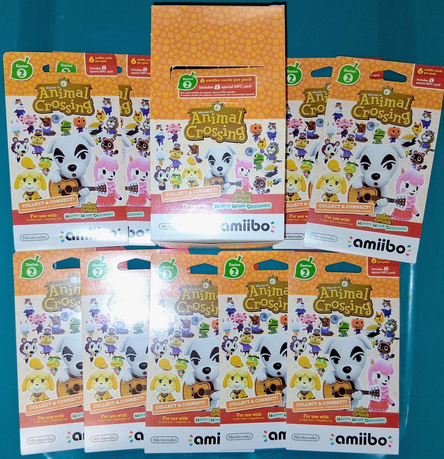 Nintendo Animal Crossing 9 Sealed Series 2 Amiibo Card Packs w Open Booster Box