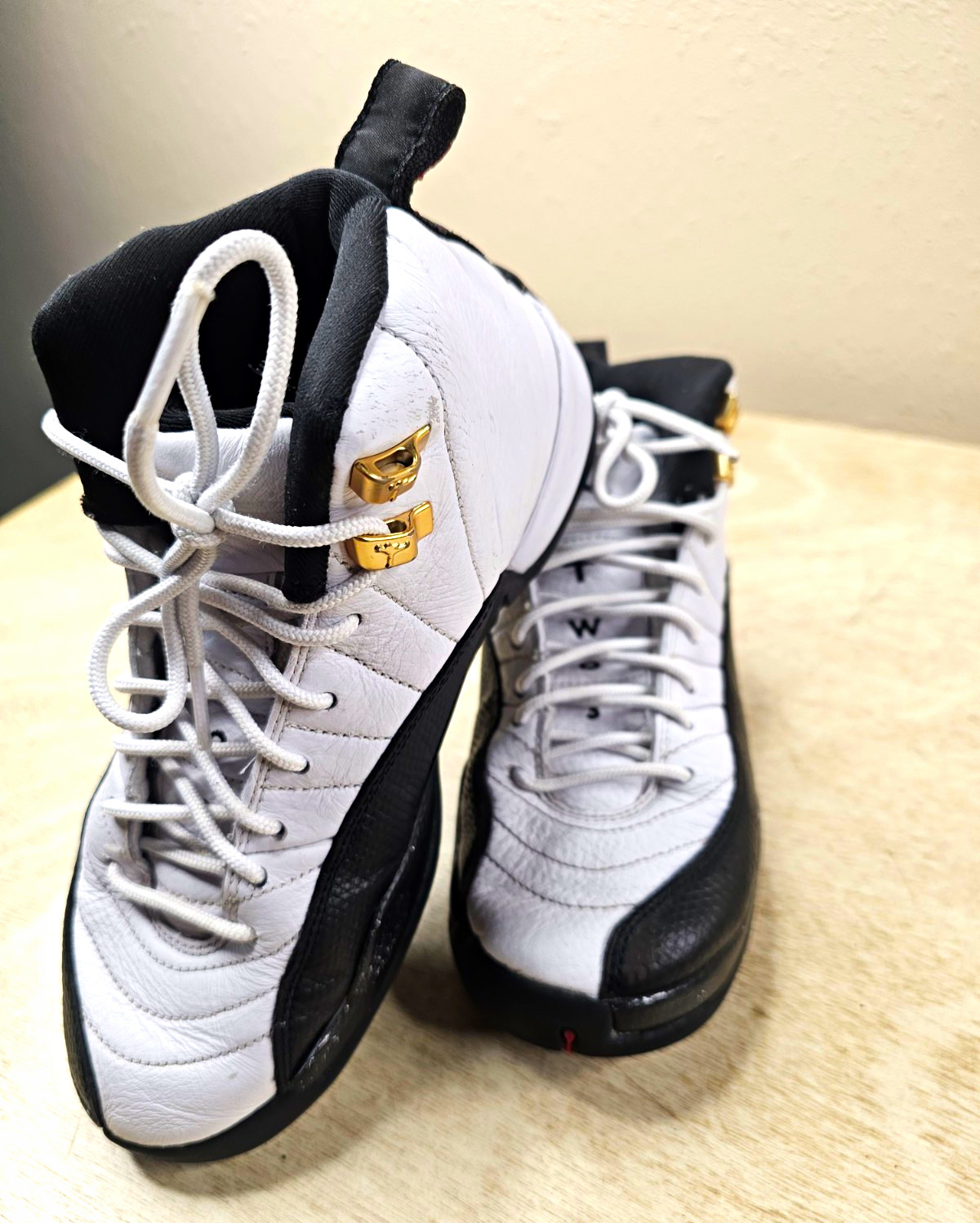 Jordan Air Jordan 12 Retro White Black High Top Lace-Up Leather Sneakers