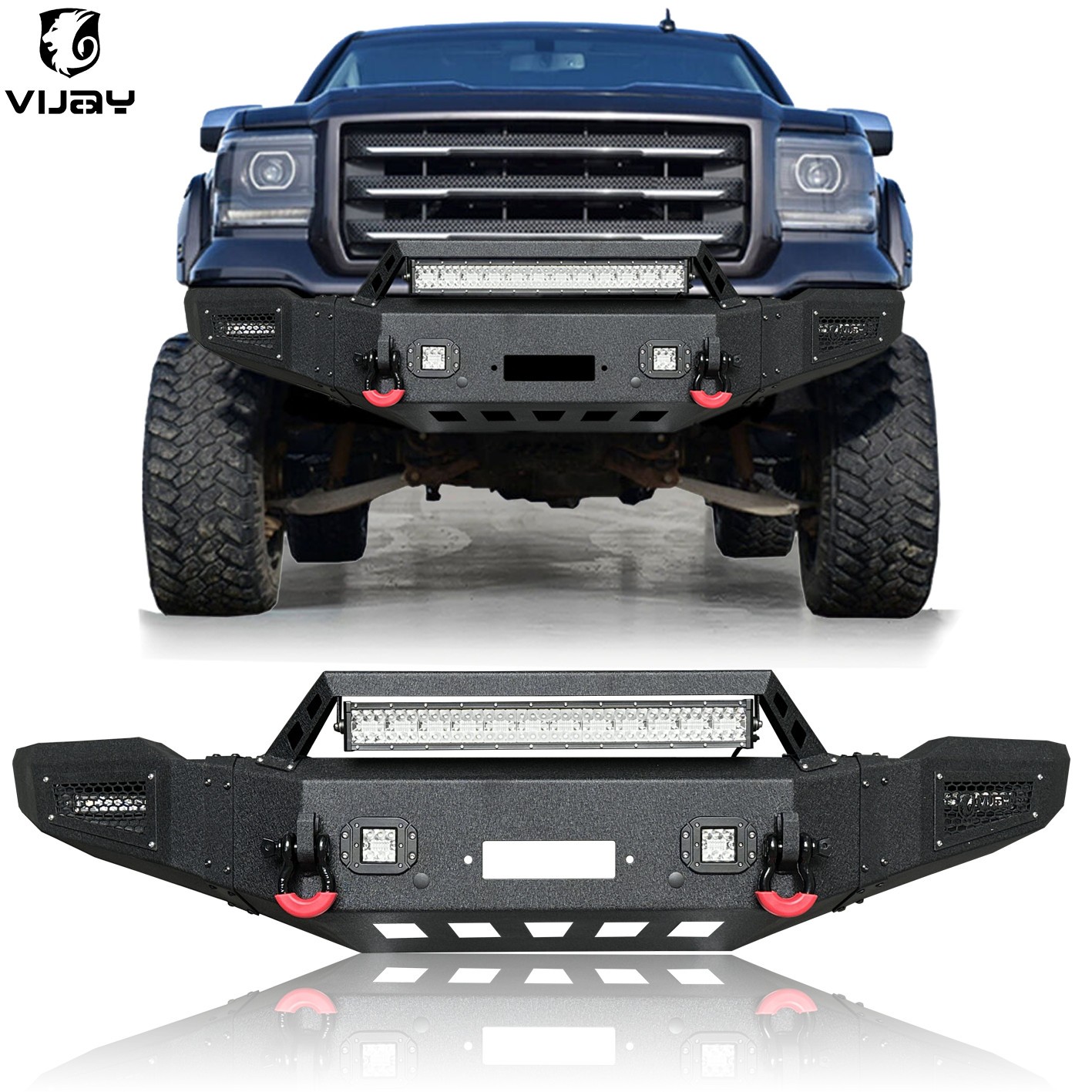 Vijay Front/Rear Bumper For 2014-2015 GMC Sierra 1500 W/LED Lights + Winch Plate