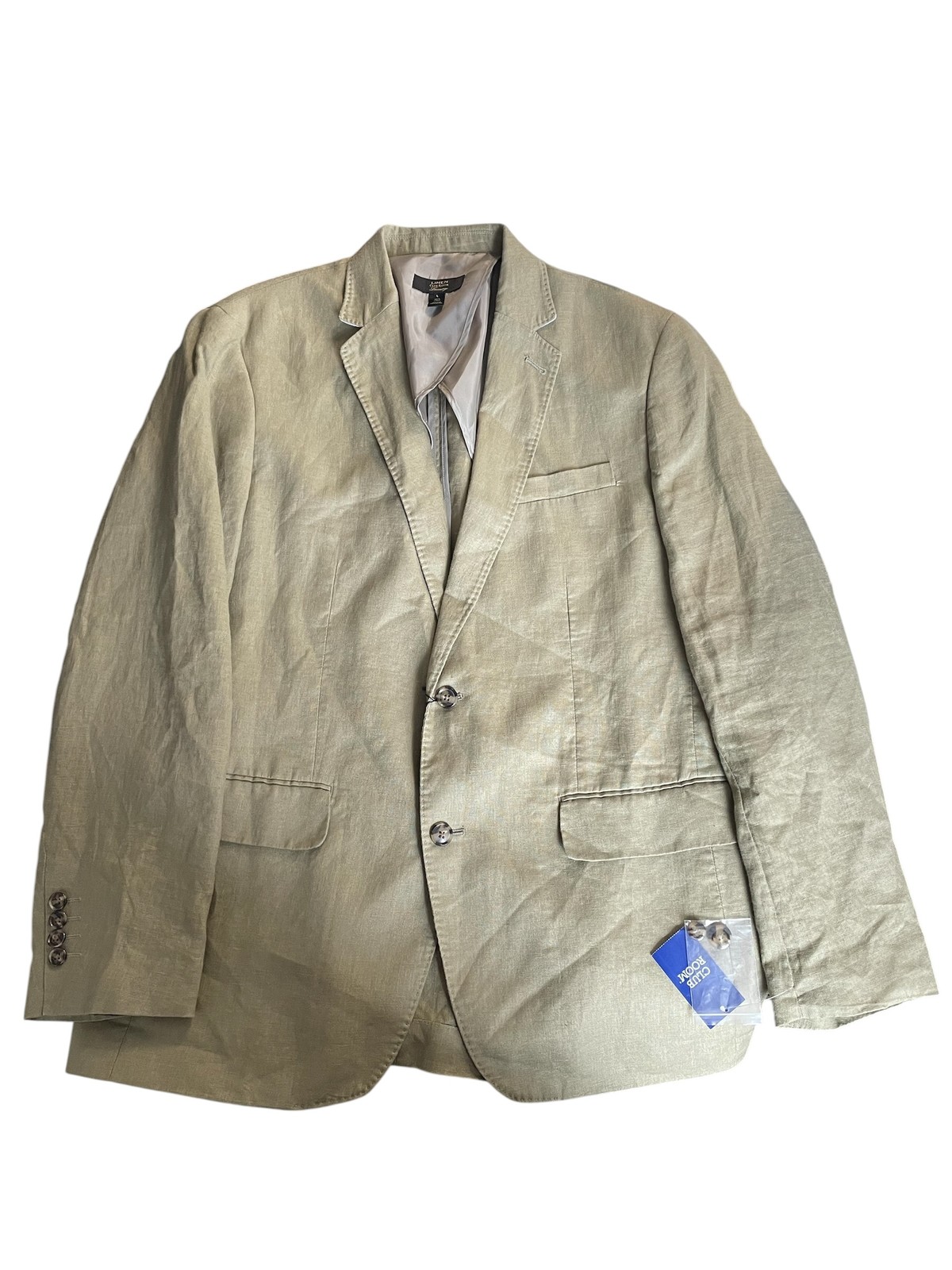 Club Room Mens Regular fit Luxury Linen Sport Coat Large Olive Solid Stretch