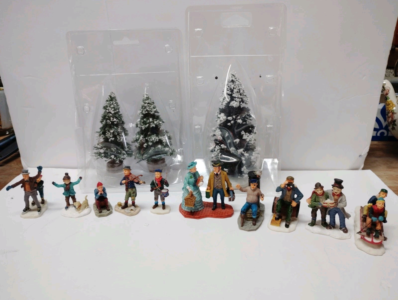 10 Vintage Lemax Figurines And 3 Trees All In Good Condition 10 Vintage Lemax Figurines And 3 Trees All In Good Condition