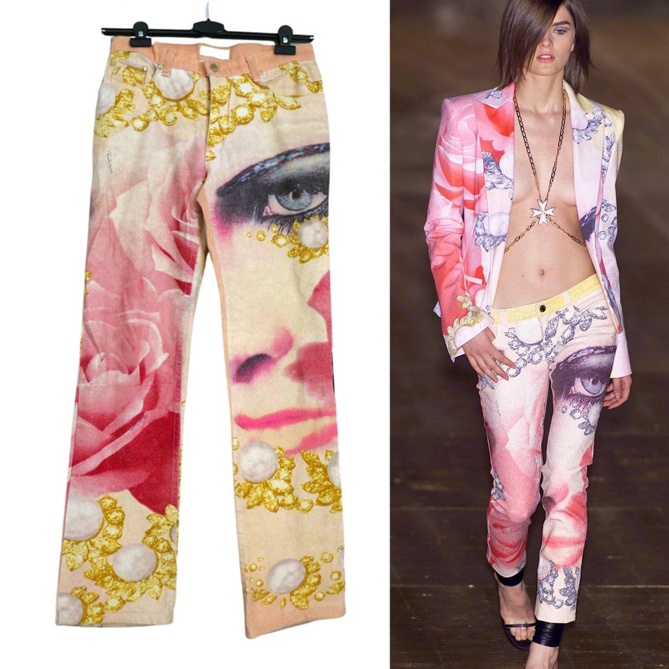Vintage Roberto Cavalli 2001 Princess Desi Jeans Y2K Printed Trosuers Pants 90s 