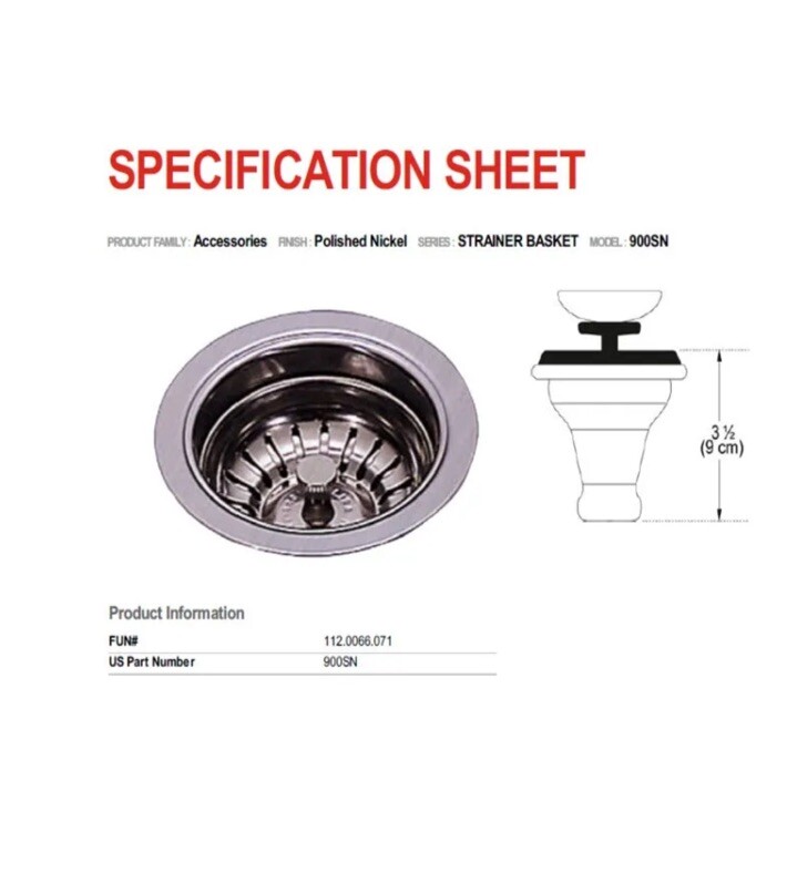 Franke Satin Nickel BSK W/o Overflow Full Assembly Strainer Basket Franke Satin Nickel BSK W/o Overflow Full Assembly Strainer Basket