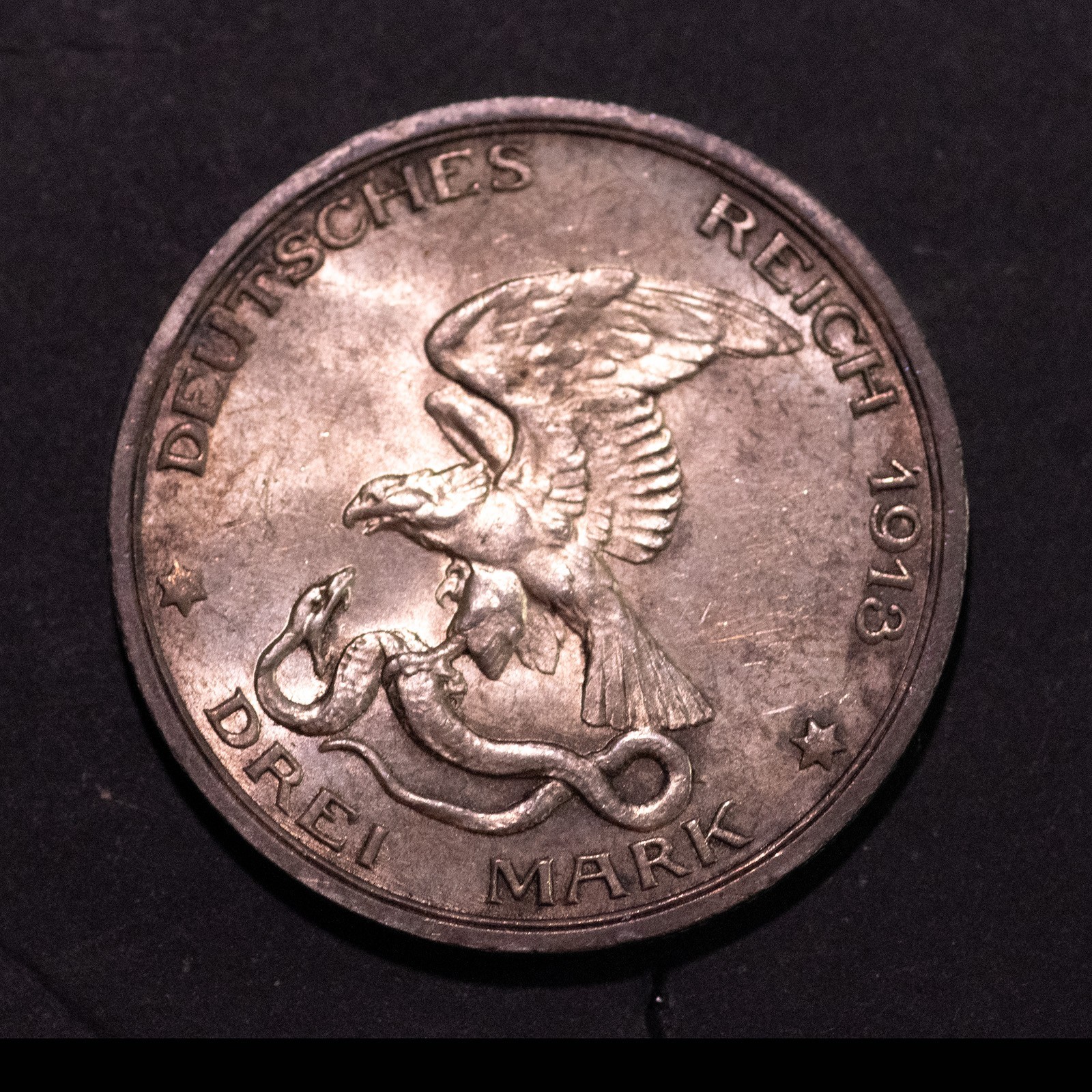 1913-A Germany Prussia 3 Mark Silver - Napoleon Centennial (Free Shipping)