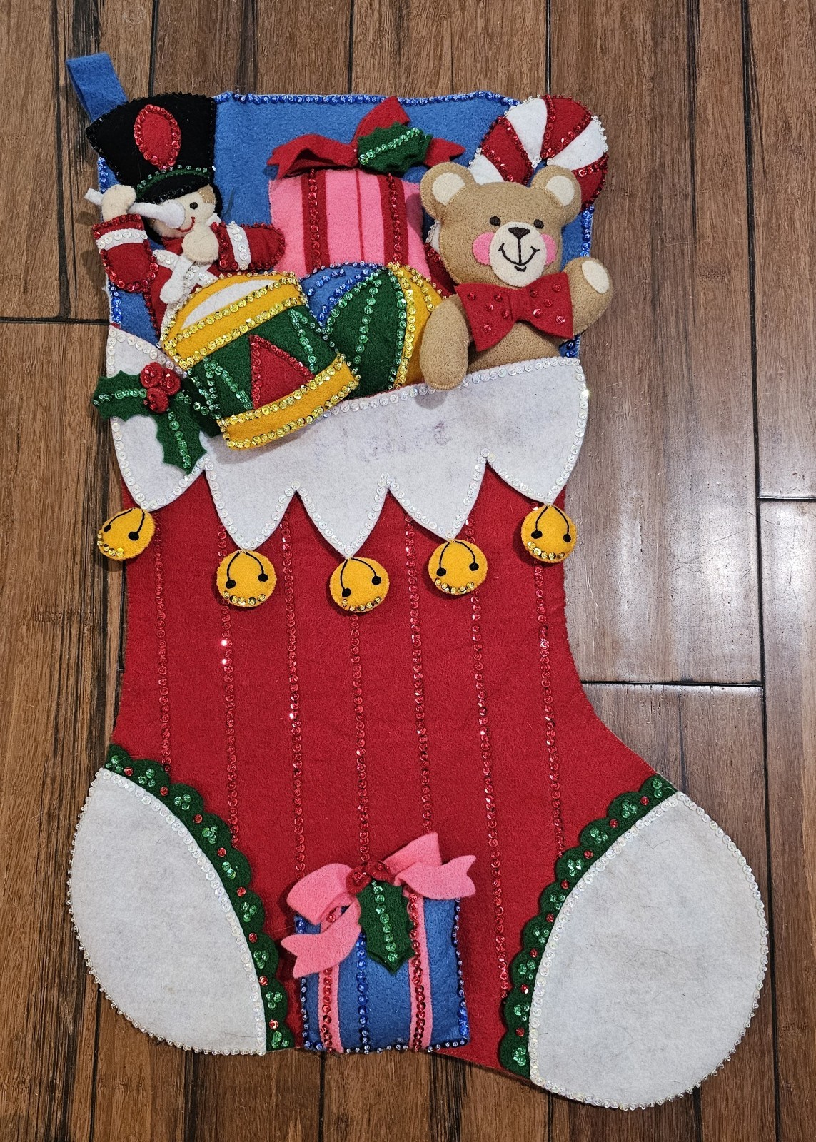 Vintage Bucilla Chock Full Of Toys Christmas Jumbo Stocking  Complete READ