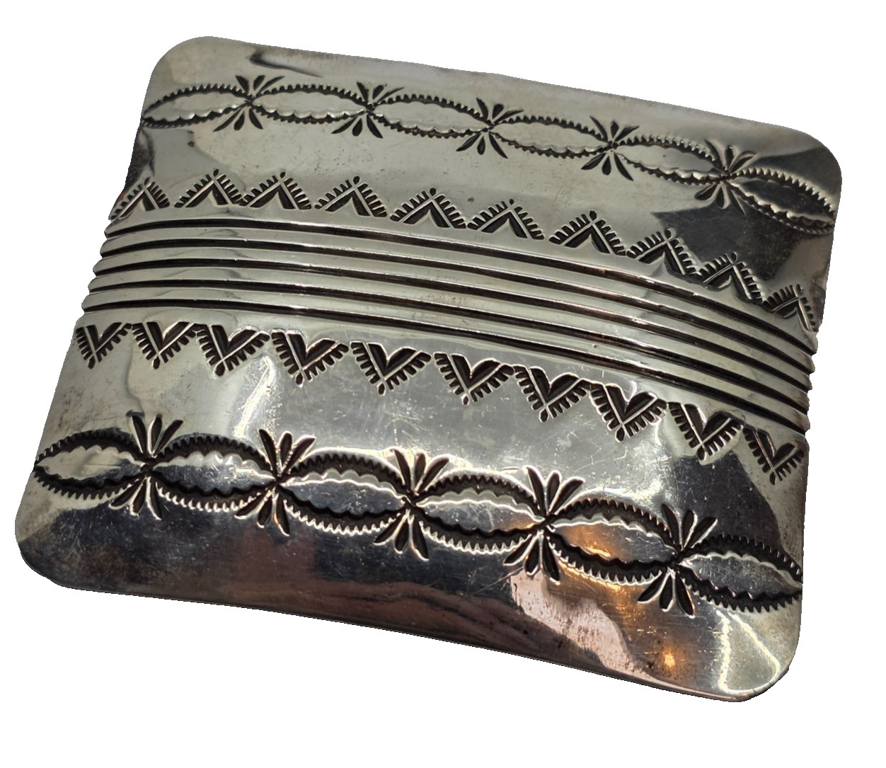Suzie James Navajo Stamped Sterling Silver Native Made Belt Buckle