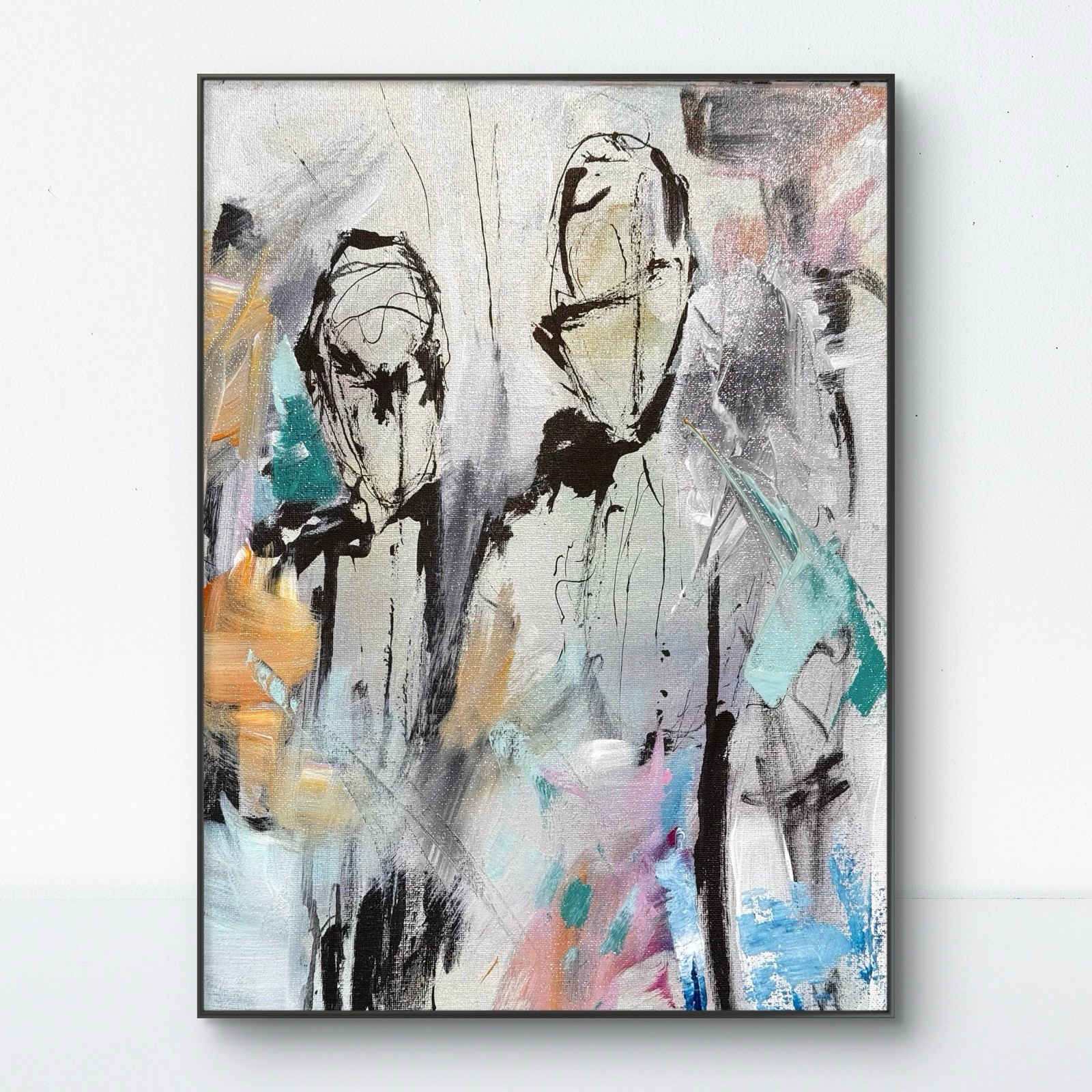 SAMATOWIC Two People 12x16 Abstract Expressionism Signed Original Wall Art 155