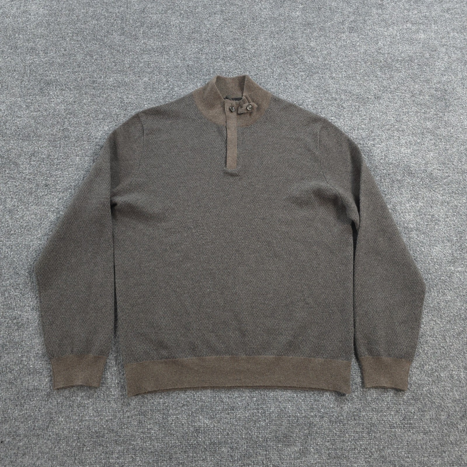 Ermenegildo Zegna Sweater Mens L Brown Wool Cashmere Mock Neck 1/4 Zip Italy