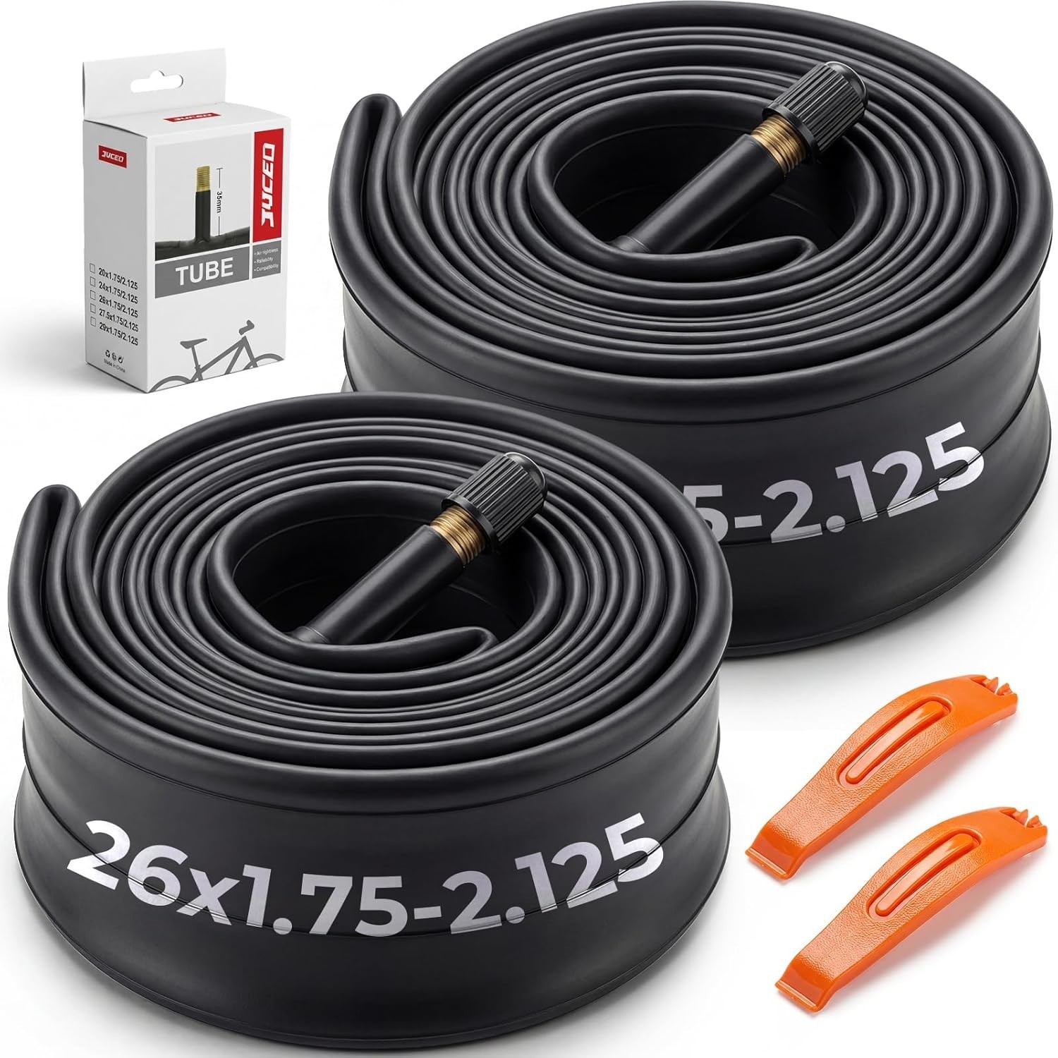 2 Pack 26x1.75/1.95/2.10/2.125 Heavy Duty Bike Inner Tube 35mm Schrader Valve 2 Pack 26x1.75/1.95/2.10/2.125 Heavy Duty Bike Inner Tube 35mm Schrader Valve