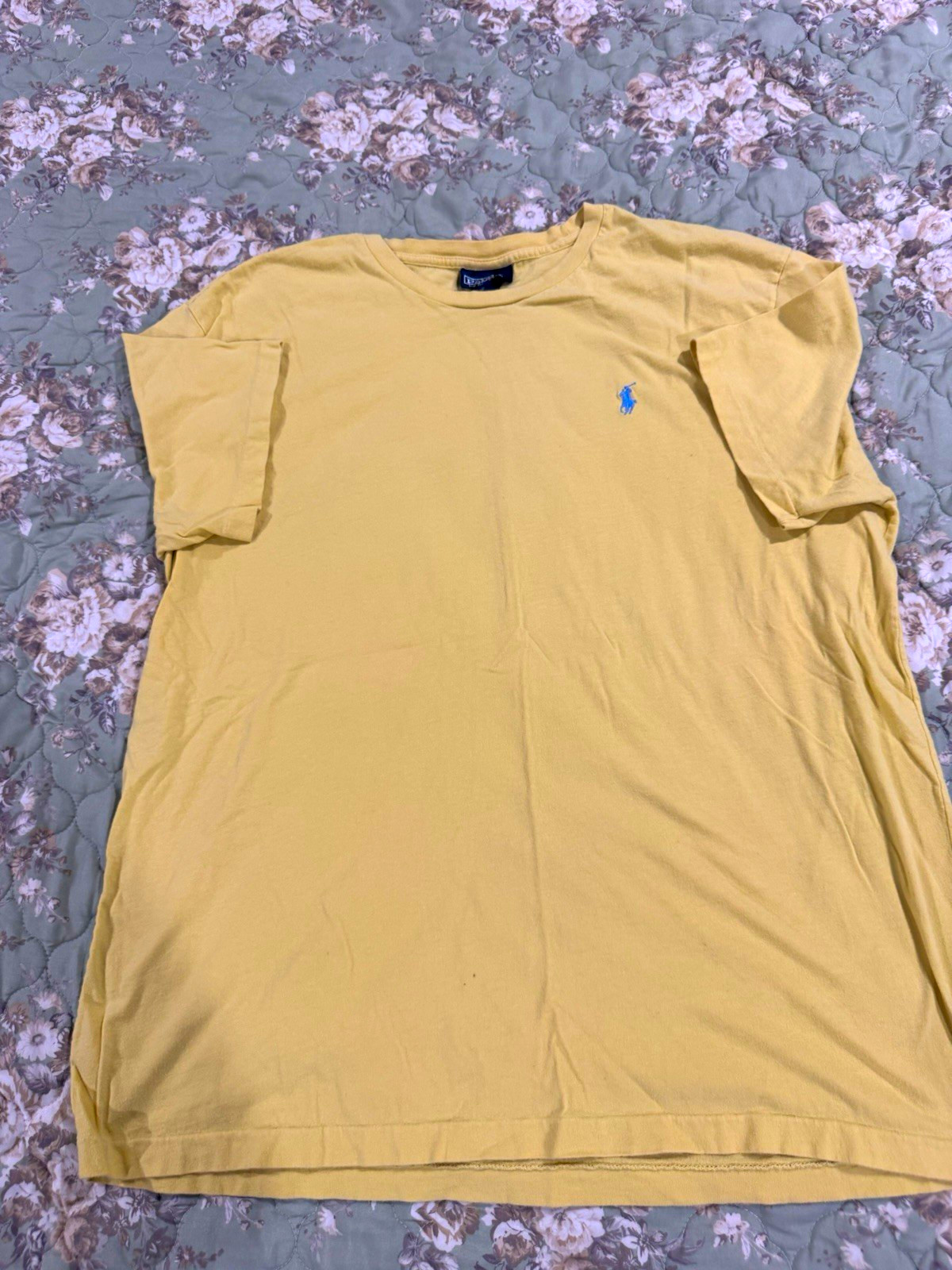 Polo Ralph Lauren Men\'s Yellow Cotton Knit Logo Crew Neck T-Shirt L